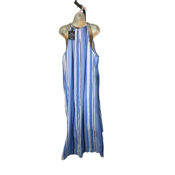mlle gabrielle, Size 3X, Maxi Blue Striped Halter Dress - Picture 2 of 9